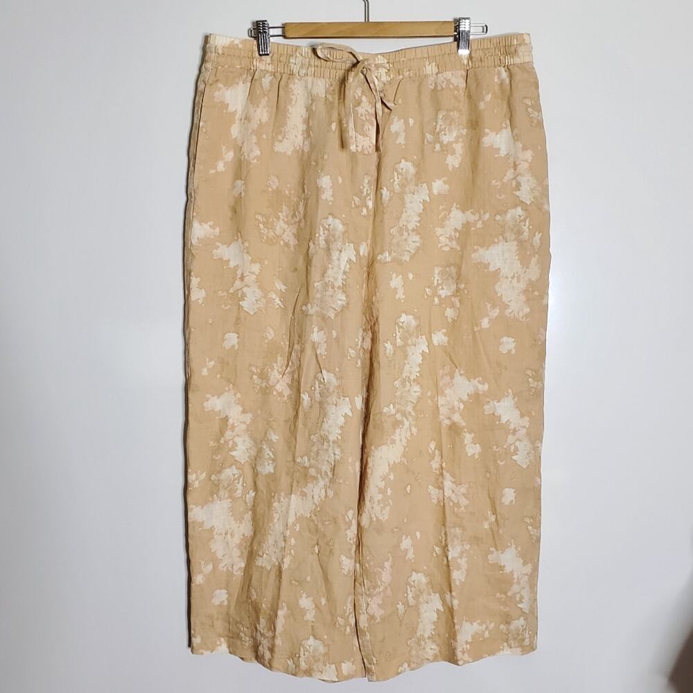 DKNY Pure Womens Wave Print 100% Linen Drawstring pants Size XL